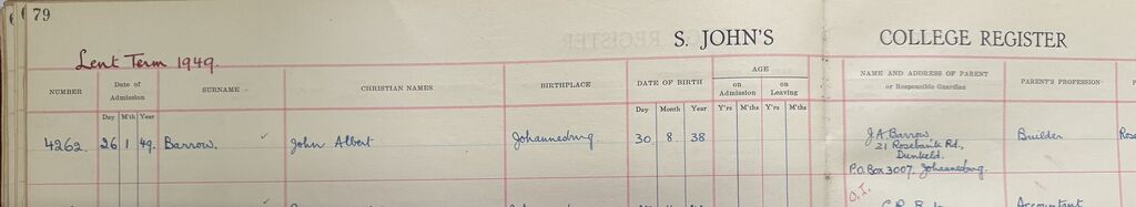 John Barrow St Johns College register listing