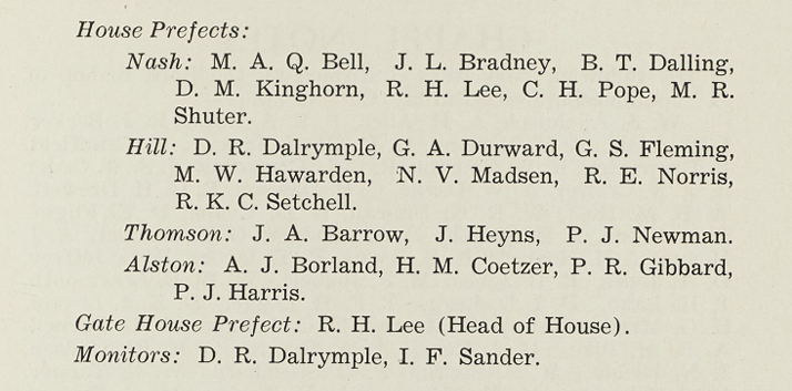 House prefect May 1956